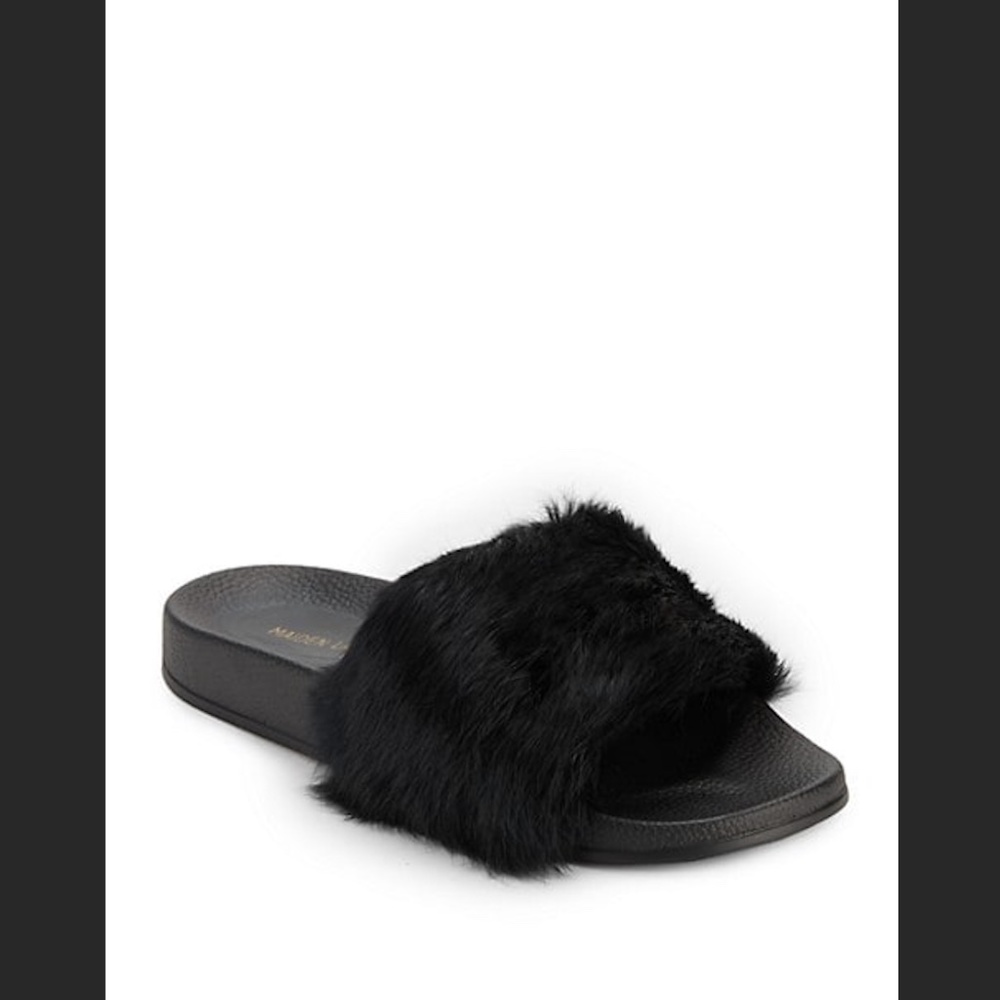Maiden Lane Rabbit Fur Slide Sandals NEW Size 10